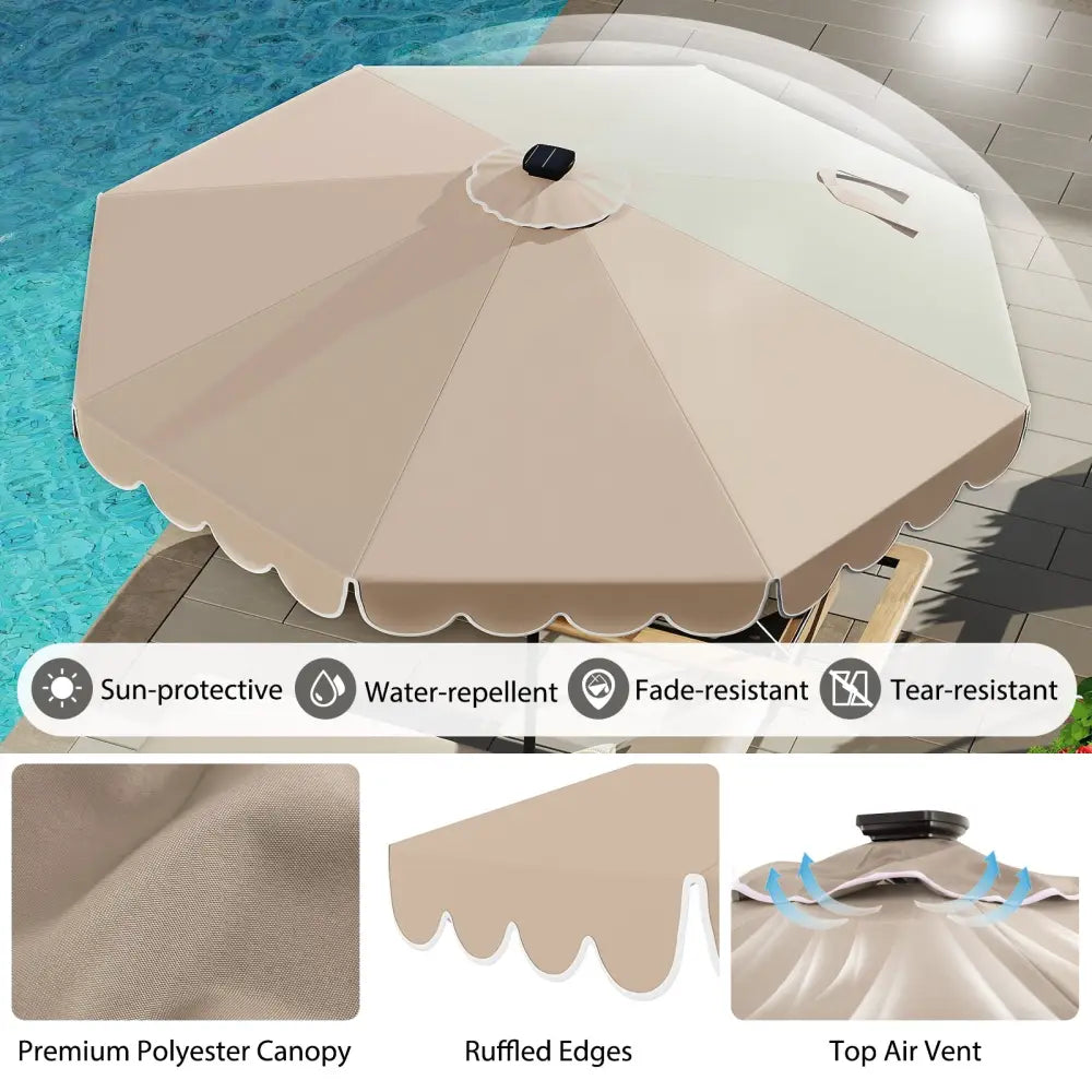 10 Feet Solar Patio Umbrella with 24 LED Lights-Coffee - Coffee - Outdoor Umbrellas
