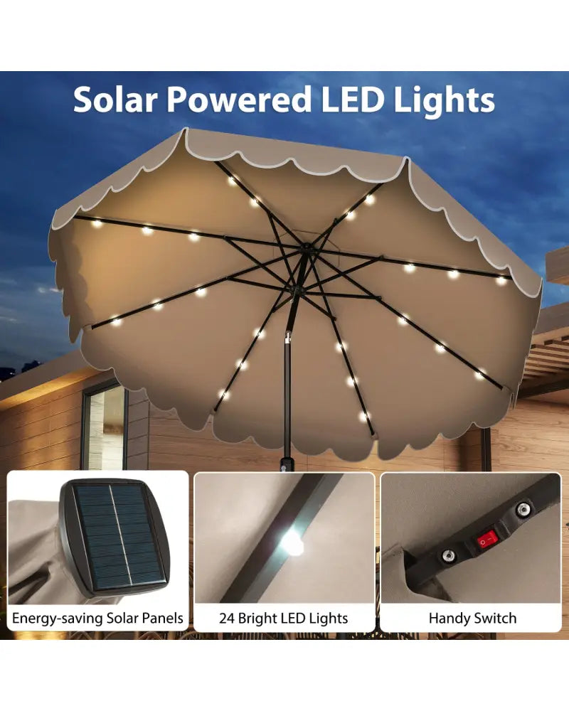 10 Feet Solar Patio Umbrella with 24 LED Lights-Coffee - Coffee - Outdoor Umbrellas