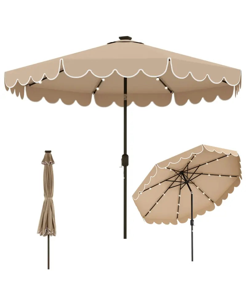 10 Feet Solar Patio Umbrella with 24 LED Lights-Coffee - Coffee - Outdoor Umbrellas