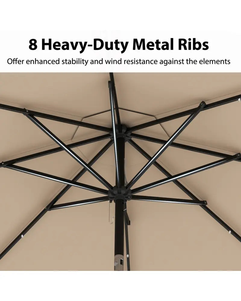 10 Feet Solar Patio Umbrella with 24 LED Lights-Coffee - Coffee - Outdoor Umbrellas