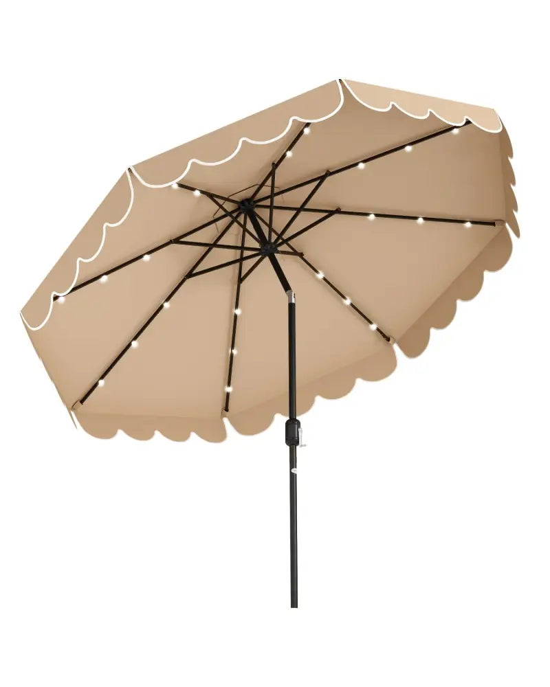 10 Feet Solar Patio Umbrella with 24 LED Lights-Coffee - Coffee - Outdoor Umbrellas