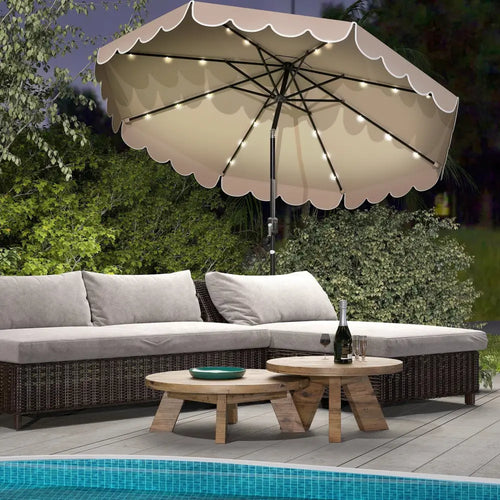 10 Feet Solar Patio Umbrella with 24 LED Lights-Coffee - Coffee - Outdoor Umbrellas