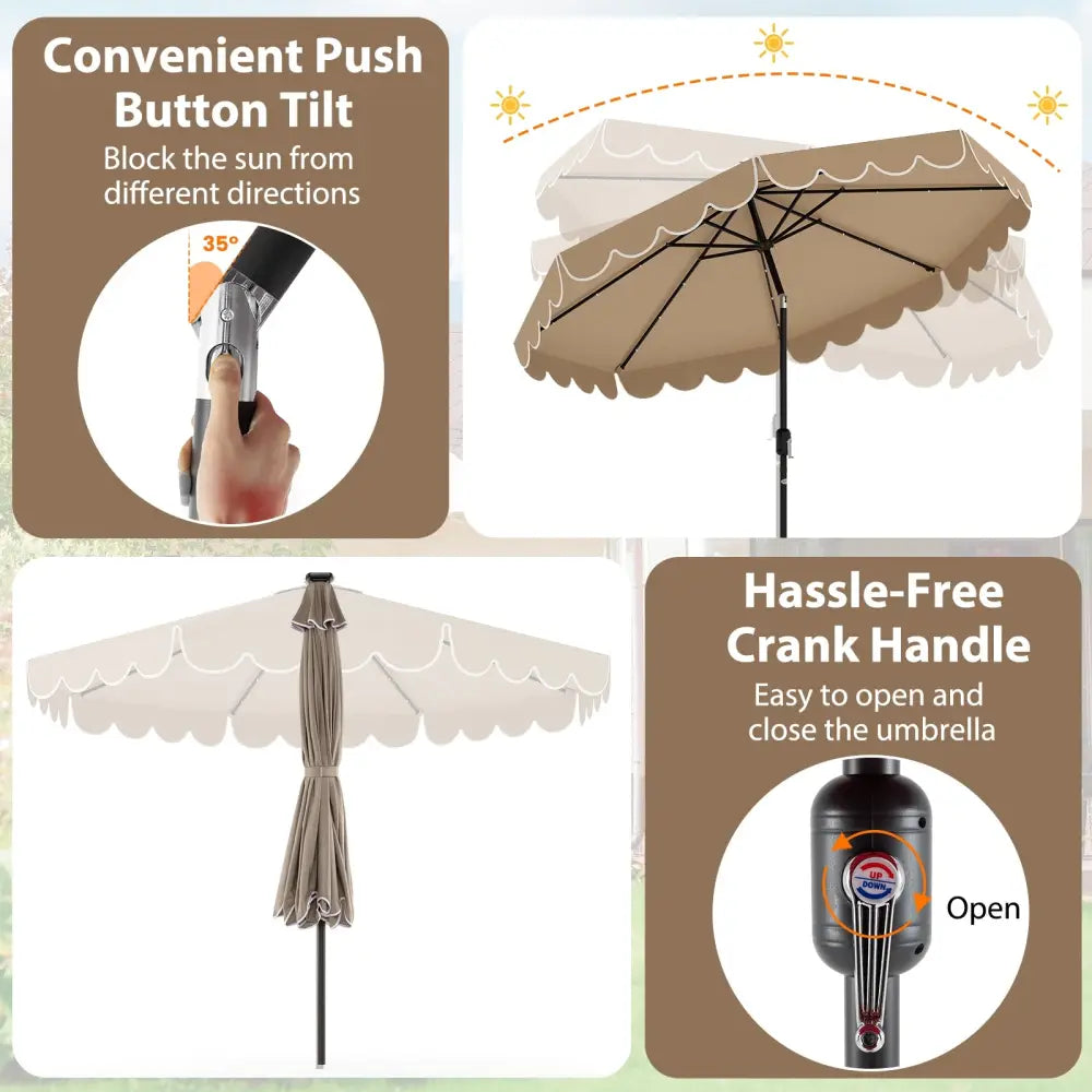 10 Feet Solar Patio Umbrella with 24 LED Lights-Coffee - Coffee - Outdoor Umbrellas