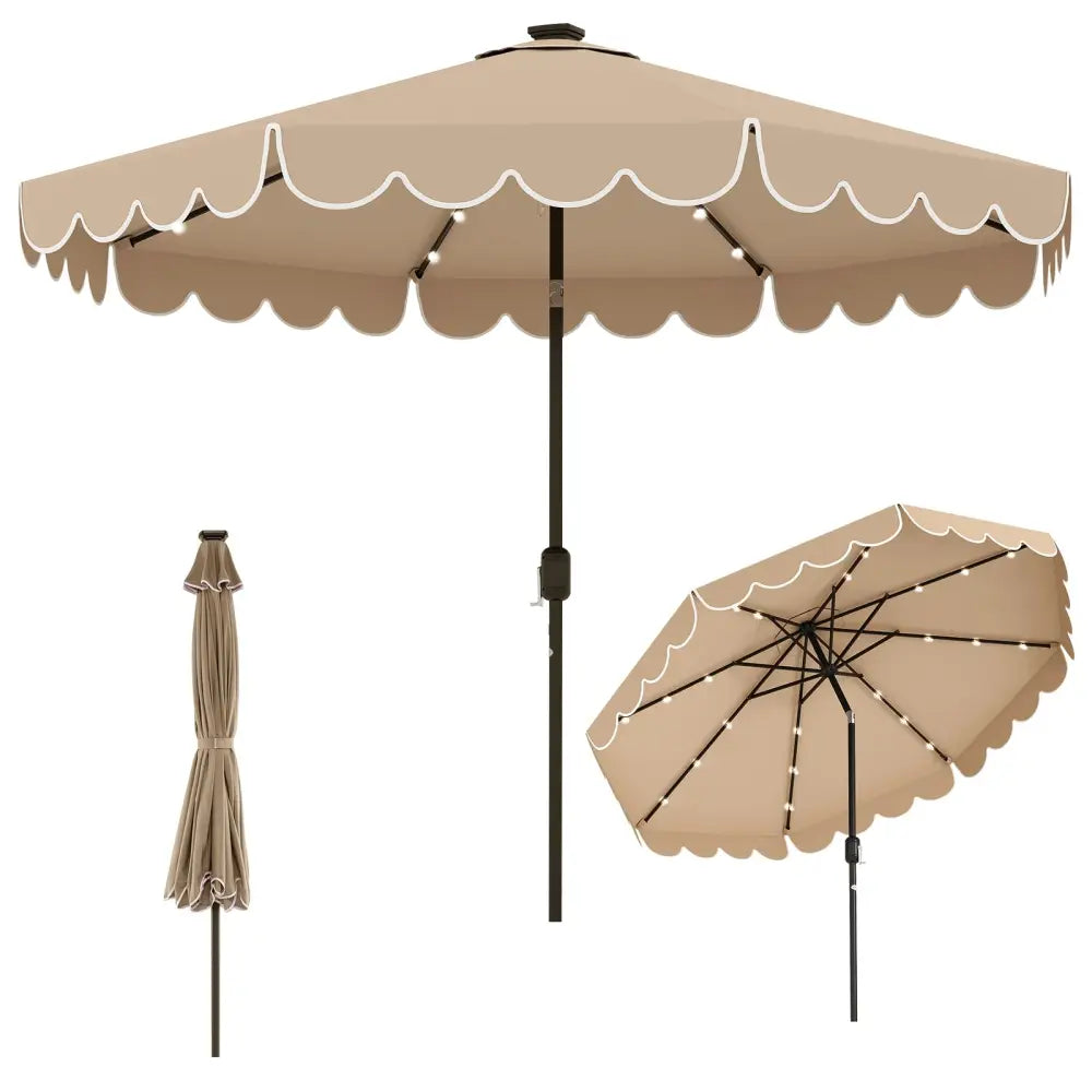 10 Feet Solar Patio Umbrella with 24 LED Lights-Coffee - Coffee - Outdoor Umbrellas
