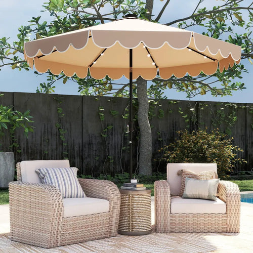 10 Feet Solar Patio Umbrella with 24 LED Lights-Coffee - Coffee - Outdoor Umbrellas