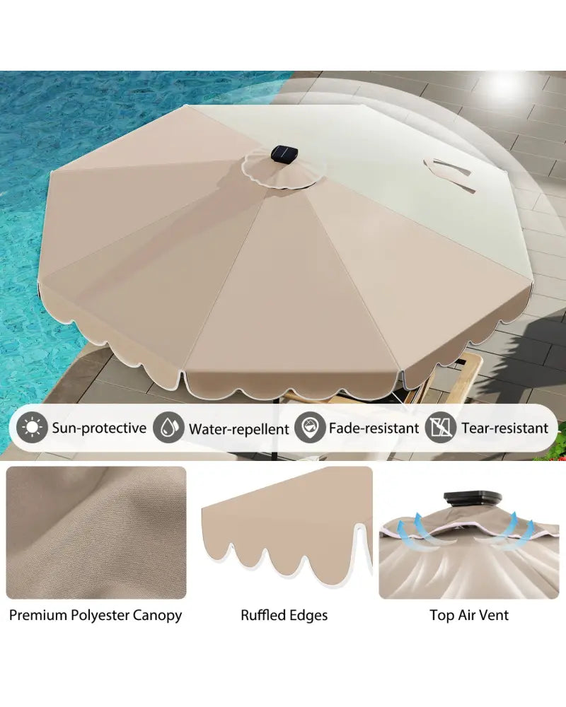 10 Feet Solar Patio Umbrella with 24 LED Lights-Coffee - Coffee - Outdoor Umbrellas