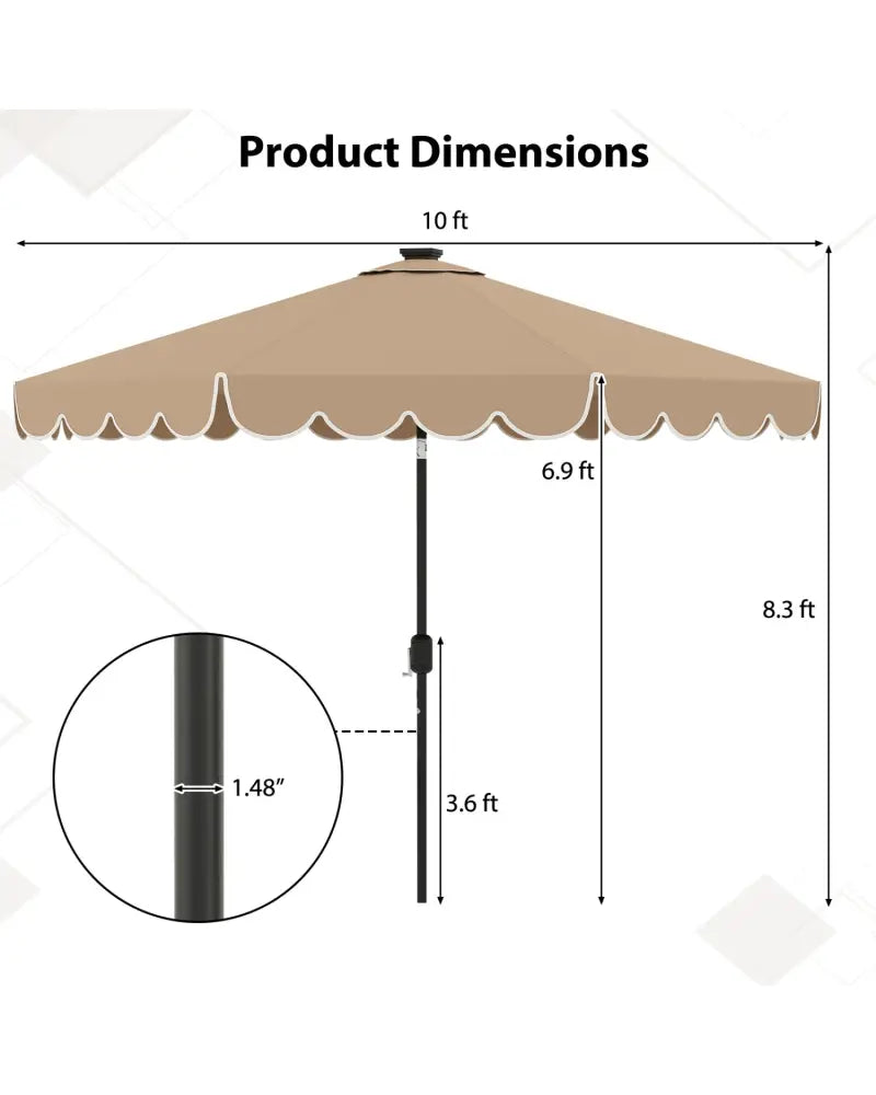 10 Feet Solar Patio Umbrella with 24 LED Lights-Coffee - Coffee - Outdoor Umbrellas