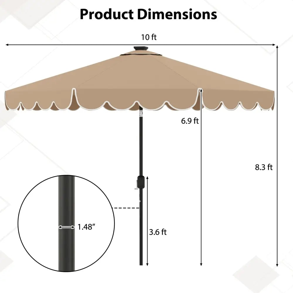 10 Feet Solar Patio Umbrella with 24 LED Lights-Coffee - Coffee - Outdoor Umbrellas