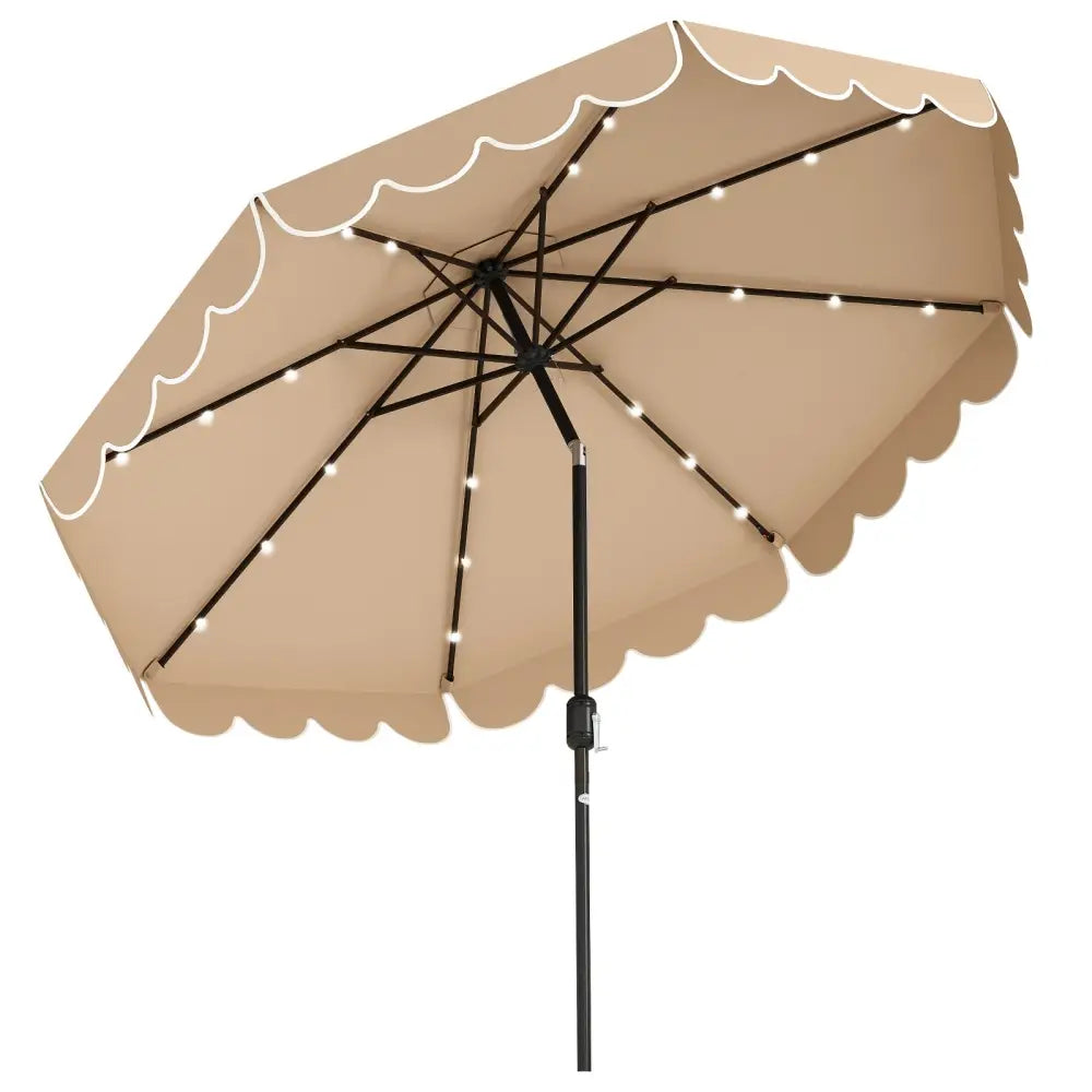 10 Feet Solar Patio Umbrella with 24 LED Lights-Coffee - Coffee - Outdoor Umbrellas
