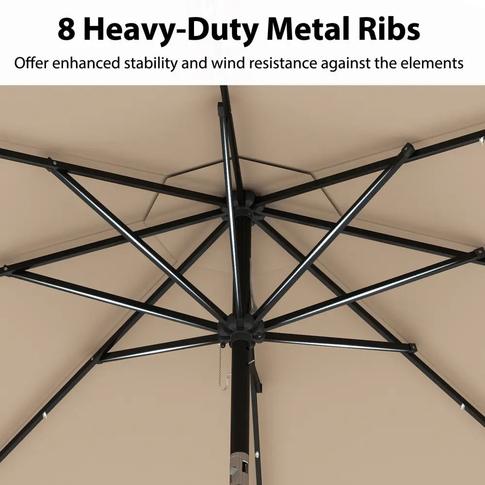 10 Feet Solar Patio Umbrella with 24 LED Lights-Coffee - Coffee - Outdoor Umbrellas