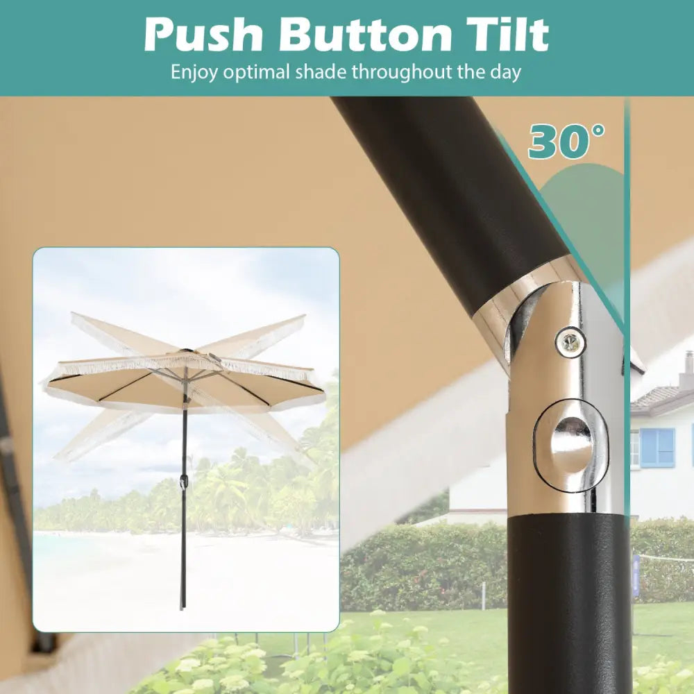 10 Feet Solar Patio Umbrella with 24 LED Lights for Yard-Beige - Beige - Outdoor Umbrellas