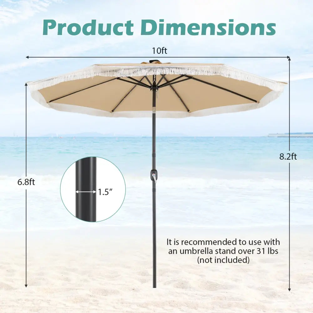 10 Feet Solar Patio Umbrella with 24 LED Lights for Yard-Beige - Beige - Outdoor Umbrellas