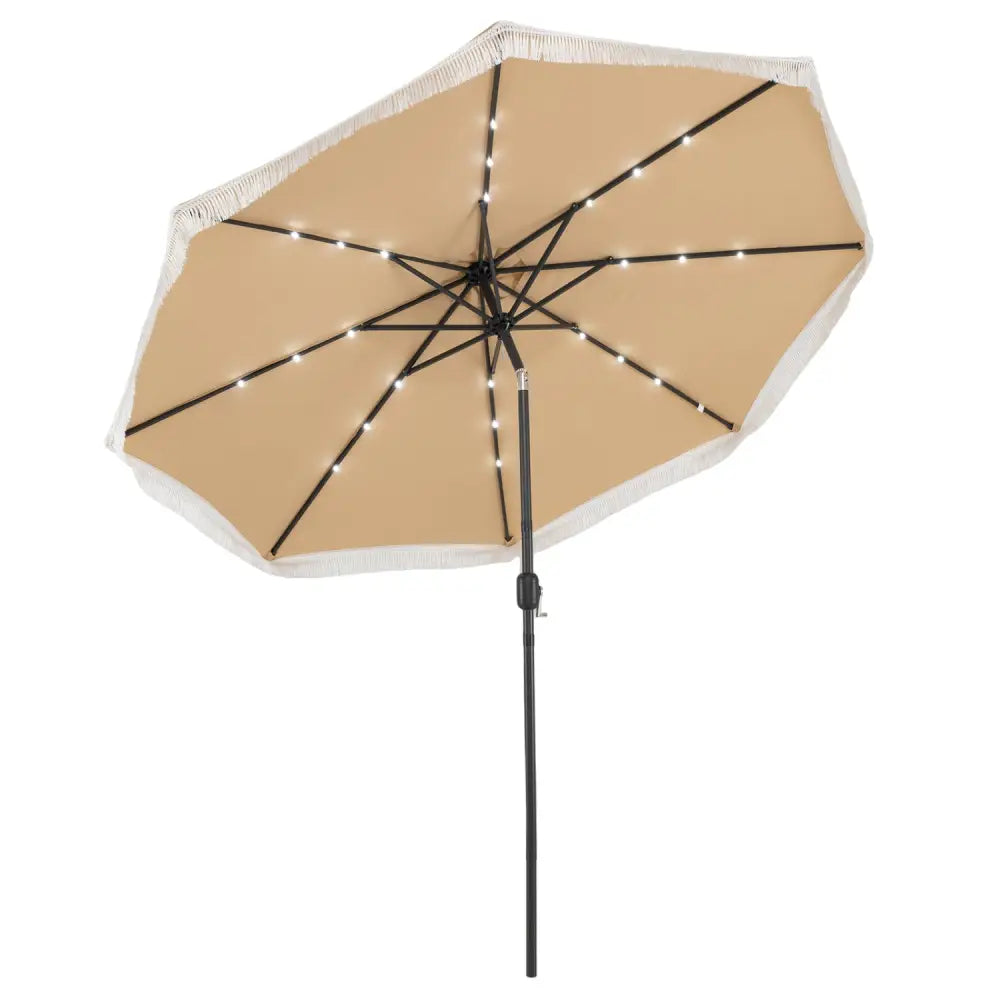 10 Feet Solar Patio Umbrella with 24 LED Lights for Yard-Beige - Beige - Outdoor Umbrellas