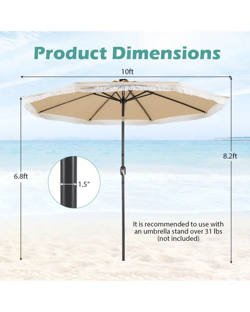 10 Feet Solar Patio Umbrella with 24 LED Lights for Yard-Beige - Beige - Outdoor Umbrellas