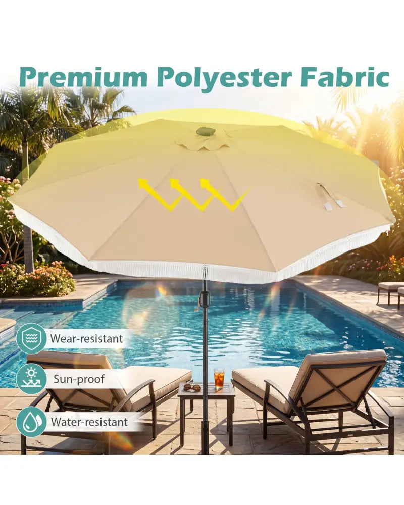 10 Feet Solar Patio Umbrella with 24 LED Lights for Yard-Beige - Beige - Outdoor Umbrellas