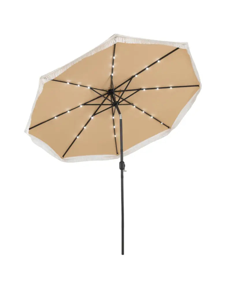 10 Feet Solar Patio Umbrella with 24 LED Lights for Yard-Beige - Beige - Outdoor Umbrellas