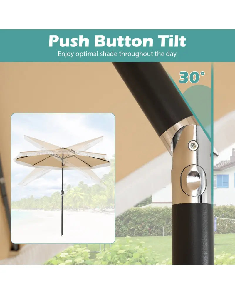 10 Feet Solar Patio Umbrella with 24 LED Lights for Yard-Beige - Beige - Outdoor Umbrellas
