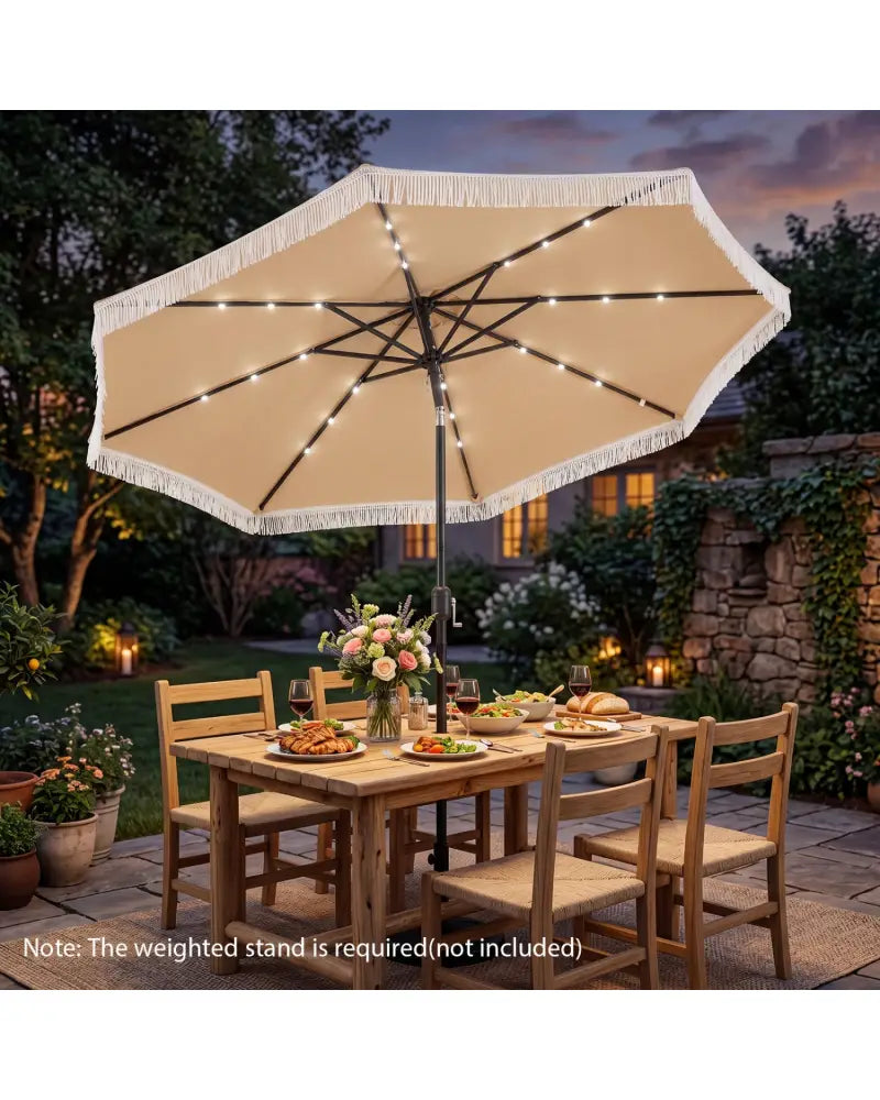 10 Feet Solar Patio Umbrella with 24 LED Lights for Yard-Beige - Beige - Outdoor Umbrellas