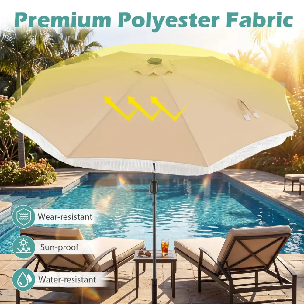 10 Feet Solar Patio Umbrella with 24 LED Lights for Yard-Beige - Beige - Outdoor Umbrellas