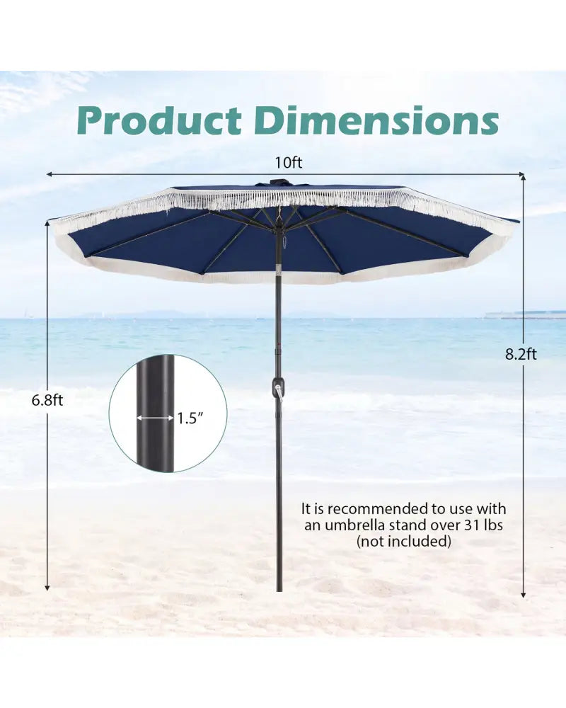 10 Feet Solar Patio Umbrella with 24 LED Lights for Yard-Navy - Navy - Outdoor Umbrellas
