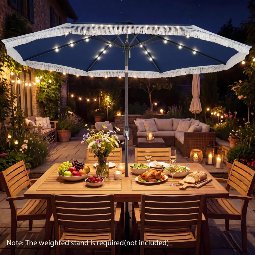 10 Feet Solar Patio Umbrella with 24 LED Lights for Yard-Navy - Navy - Outdoor Umbrellas