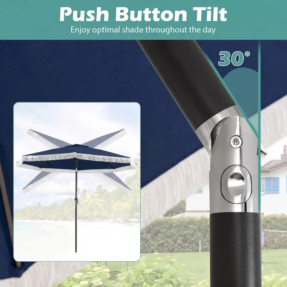 10 Feet Solar Patio Umbrella with 24 LED Lights for Yard-Navy - Navy - Outdoor Umbrellas