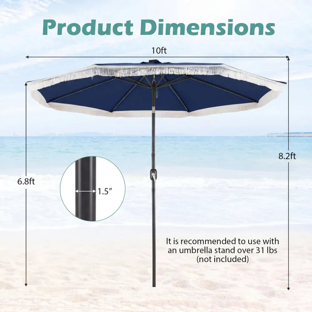 10 Feet Solar Patio Umbrella with 24 LED Lights for Yard-Navy - Navy - Outdoor Umbrellas