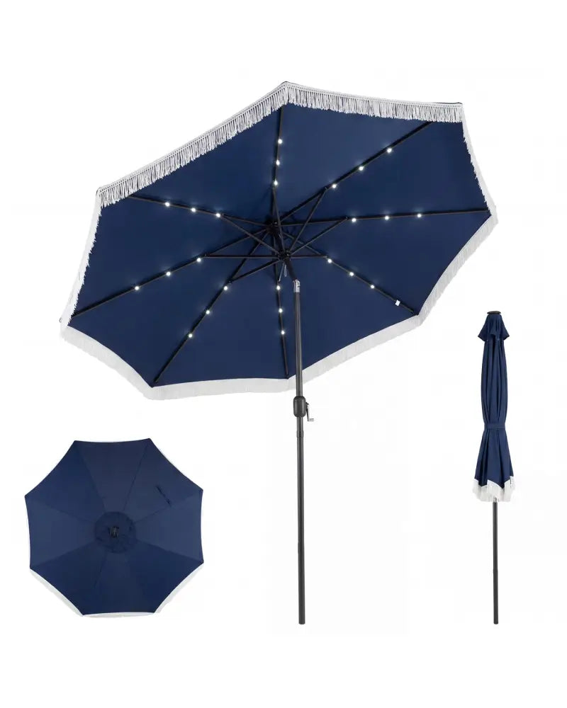 10 Feet Solar Patio Umbrella with 24 LED Lights for Yard-Navy - Navy - Outdoor Umbrellas