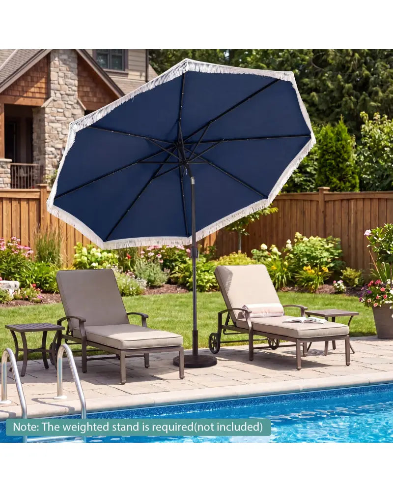 10 Feet Solar Patio Umbrella with 24 LED Lights for Yard-Navy - Navy - Outdoor Umbrellas