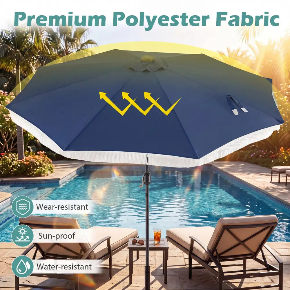 10 Feet Solar Patio Umbrella with 24 LED Lights for Yard-Navy - Navy - Outdoor Umbrellas