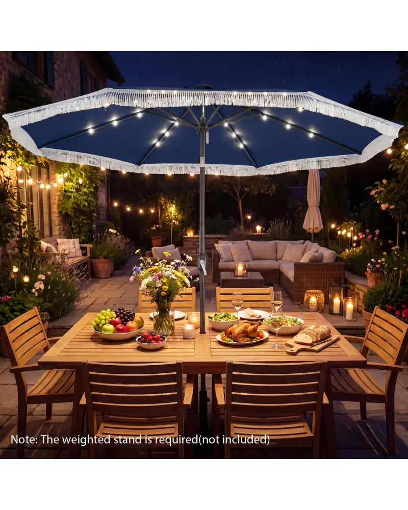 10 Feet Solar Patio Umbrella with 24 LED Lights for Yard-Navy - Navy - Outdoor Umbrellas