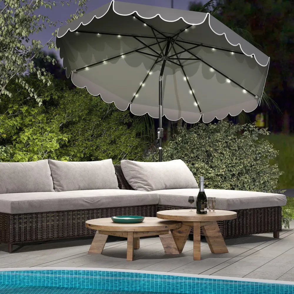 10 Feet Solar Patio Umbrella with 24 LED Lights-Gray - Gray - Outdoor Umbrellas