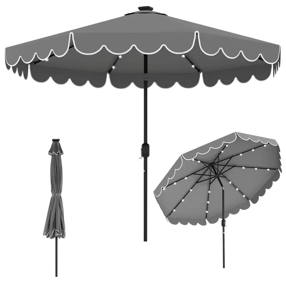 10 Feet Solar Patio Umbrella with 24 LED Lights-Gray - Gray - Outdoor Umbrellas
