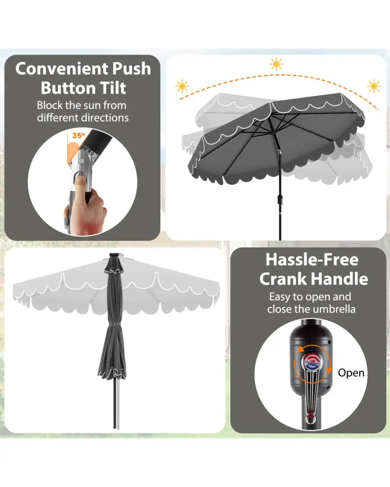 10 Feet Solar Patio Umbrella with 24 LED Lights-Gray - Gray - Outdoor Umbrellas