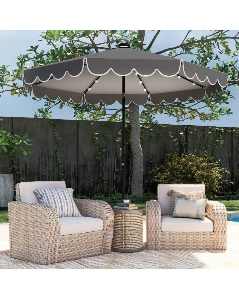 10 Feet Solar Patio Umbrella with 24 LED Lights-Gray - Gray - Outdoor Umbrellas