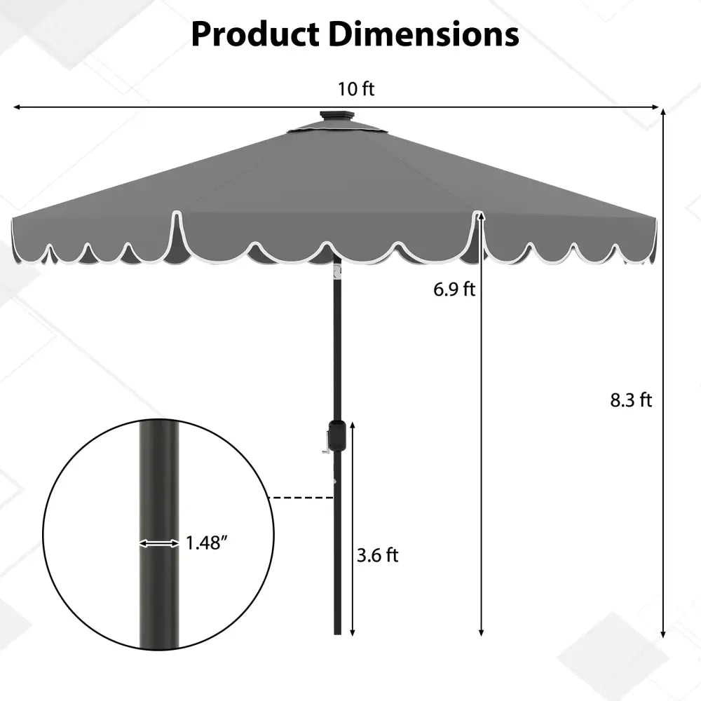 10 Feet Solar Patio Umbrella with 24 LED Lights-Gray - Gray - Outdoor Umbrellas
