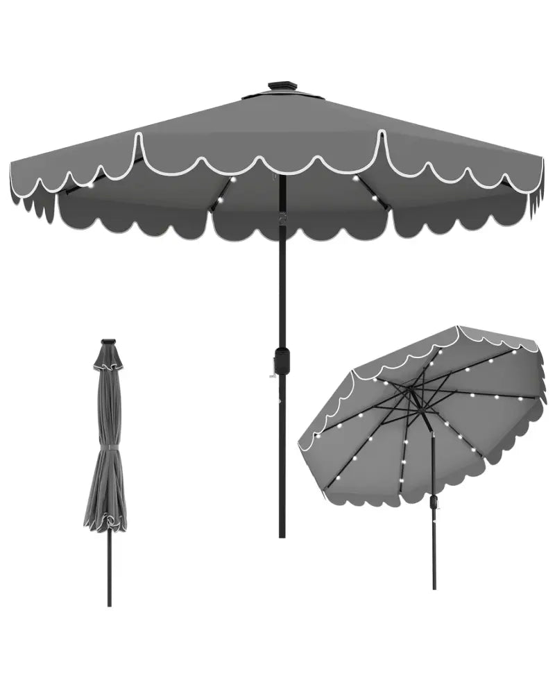 10 Feet Solar Patio Umbrella with 24 LED Lights-Gray - Gray - Outdoor Umbrellas