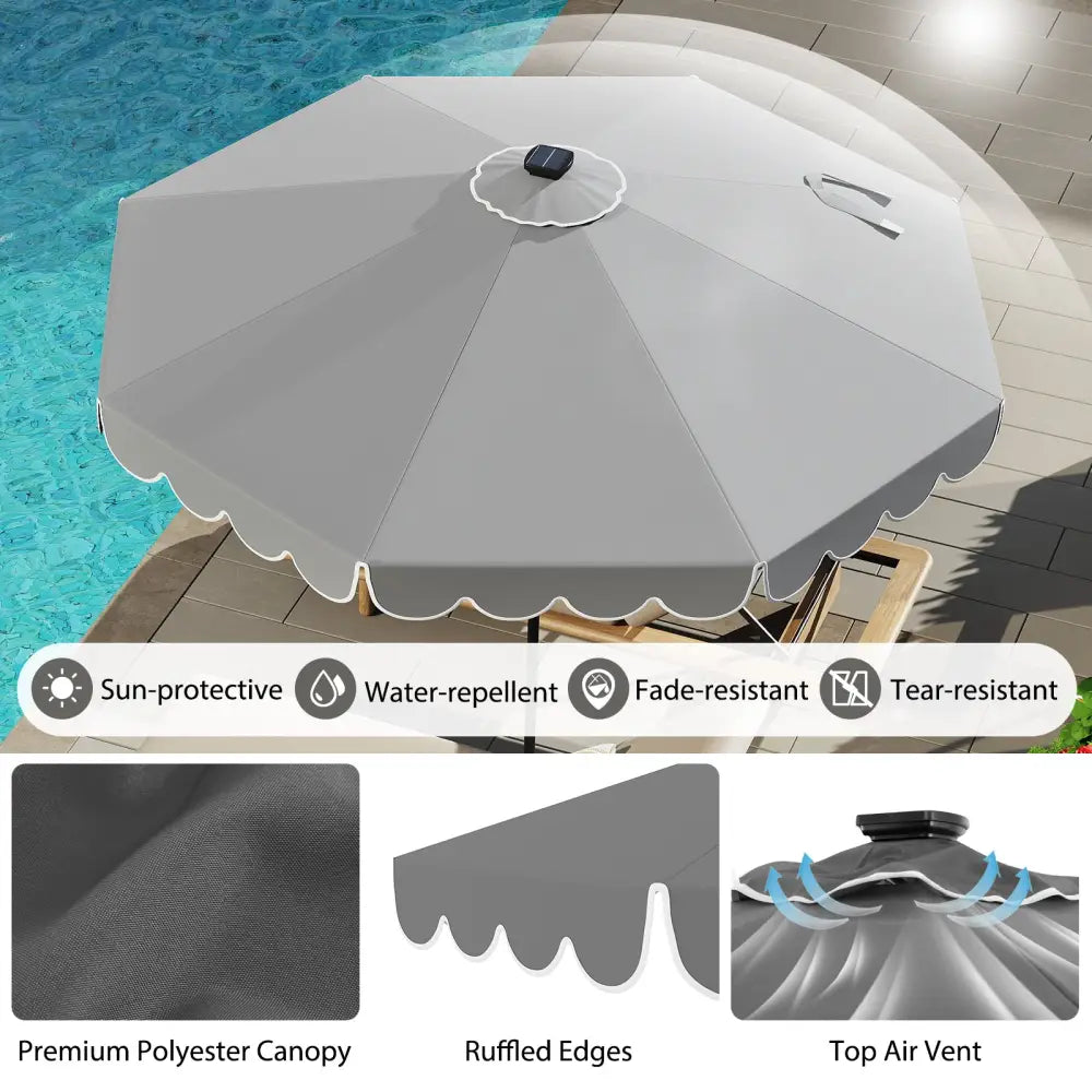 10 Feet Solar Patio Umbrella with 24 LED Lights-Gray - Gray - Outdoor Umbrellas