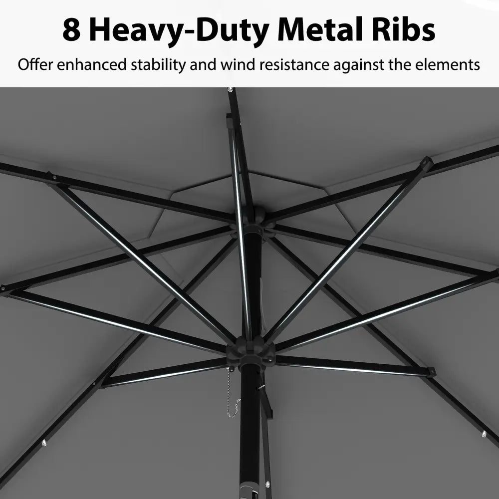 10 Feet Solar Patio Umbrella with 24 LED Lights-Gray - Gray - Outdoor Umbrellas