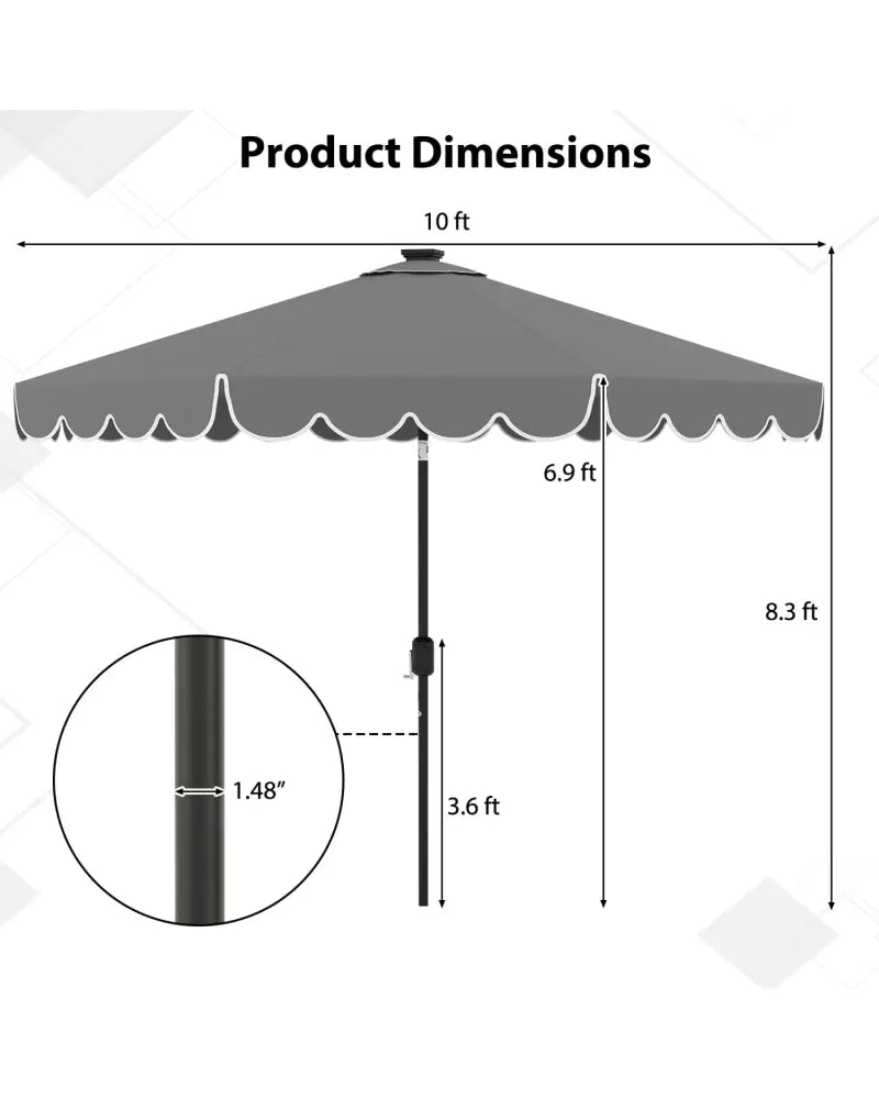 10 Feet Solar Patio Umbrella with 24 LED Lights-Gray - Gray - Outdoor Umbrellas
