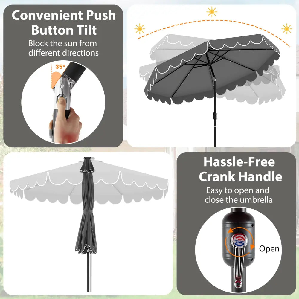 10 Feet Solar Patio Umbrella with 24 LED Lights-Gray - Gray - Outdoor Umbrellas