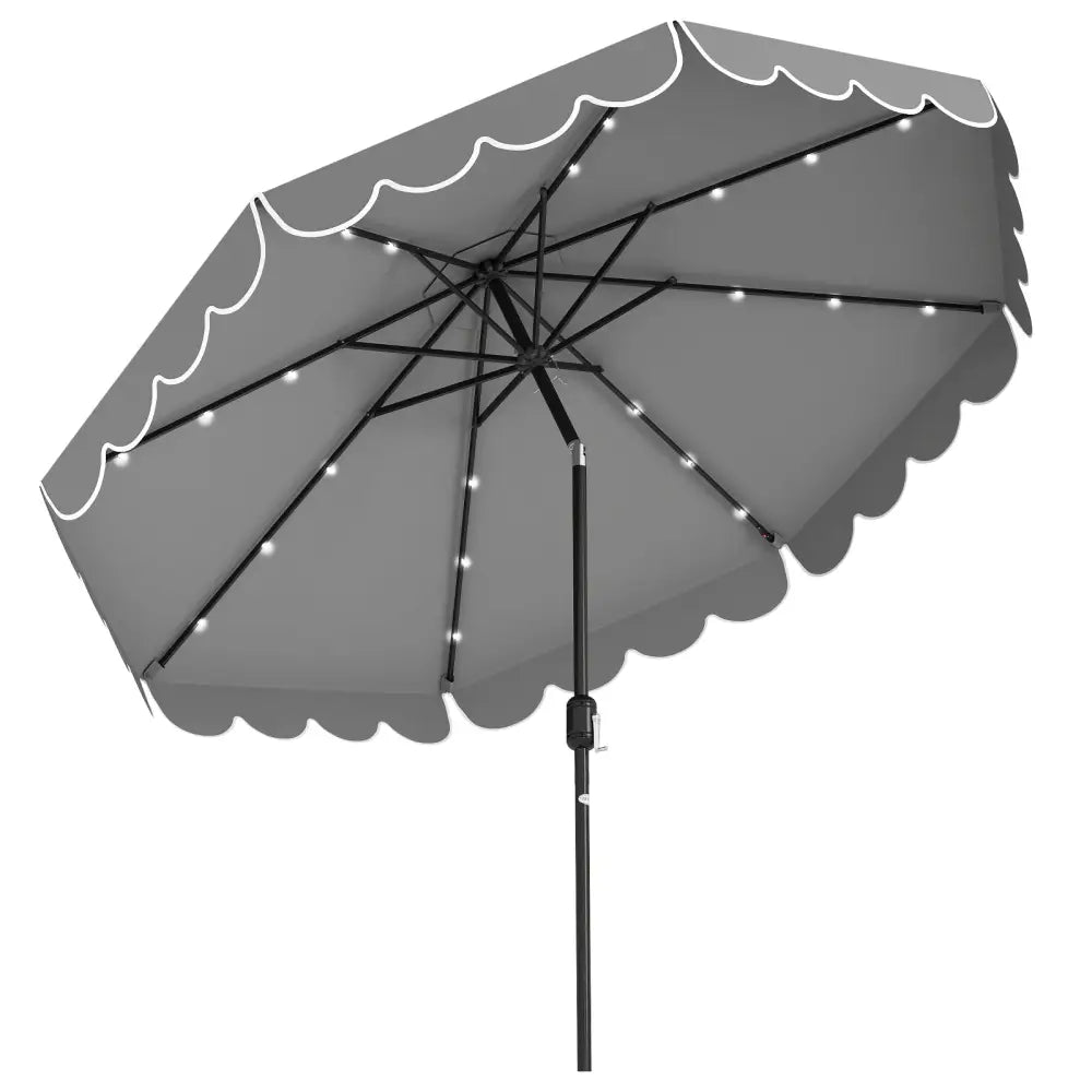 10 Feet Solar Patio Umbrella with 24 LED Lights-Gray - Gray - Outdoor Umbrellas