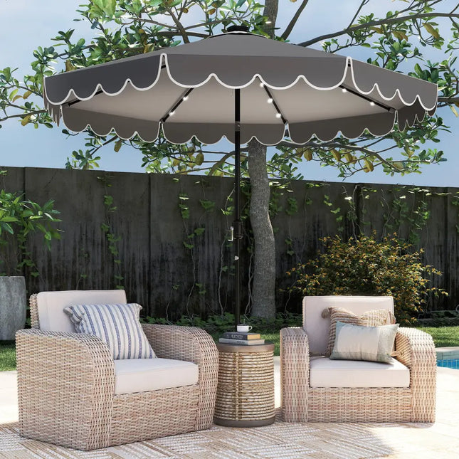 10 Feet Solar Patio Umbrella with 24 LED Lights-Gray - Gray - Outdoor Umbrellas