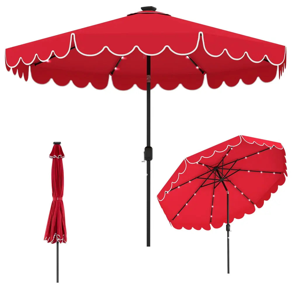 10 Feet Solar Patio Umbrella with 24 LED Lights-Red - Red - Outdoor Umbrellas