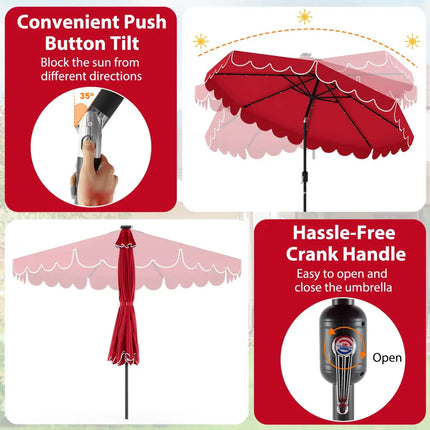 10 Feet Solar Patio Umbrella with 24 LED Lights-Red - Red - Outdoor Umbrellas