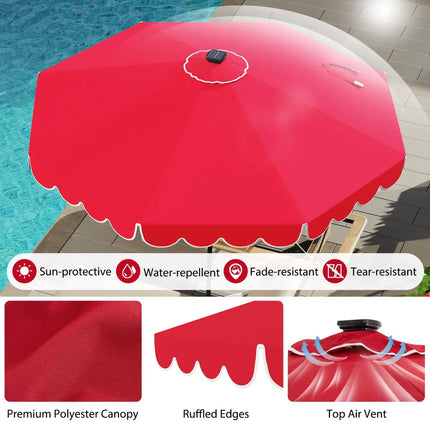 10 Feet Solar Patio Umbrella with 24 LED Lights-Red - Red - Outdoor Umbrellas
