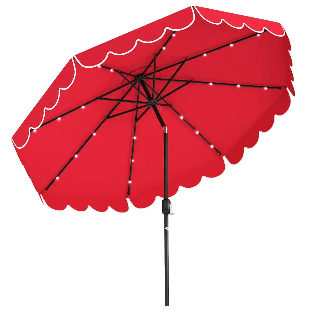 10 Feet Solar Patio Umbrella with 24 LED Lights-Red - Red - Outdoor Umbrellas