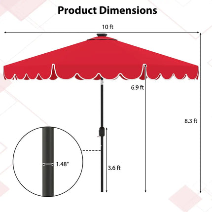 10 Feet Solar Patio Umbrella with 24 LED Lights-Red - Red - Outdoor Umbrellas