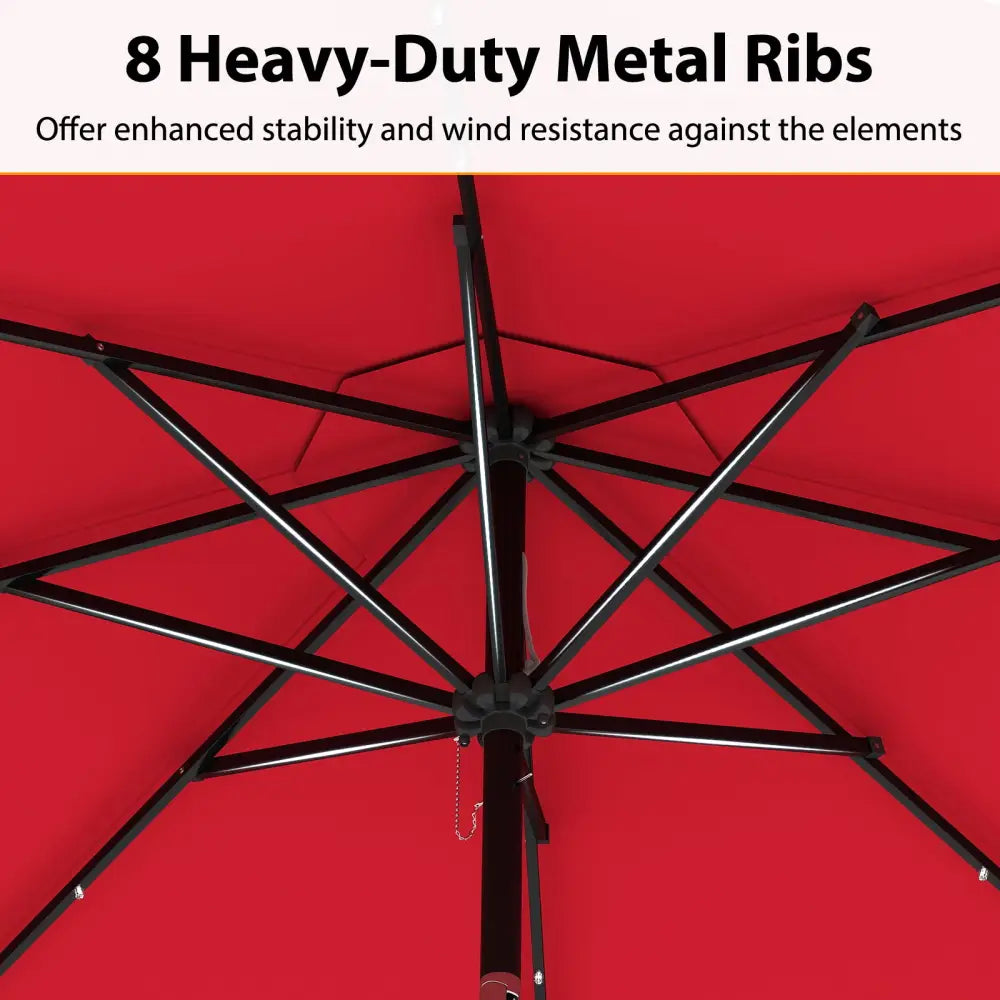 10 Feet Solar Patio Umbrella with 24 LED Lights-Red - Red - Outdoor Umbrellas