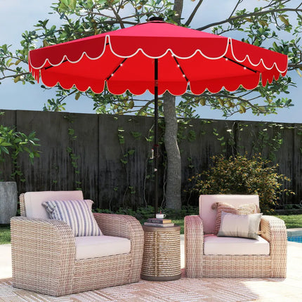 10 Feet Solar Patio Umbrella with 24 LED Lights-Red - Red - Outdoor Umbrellas